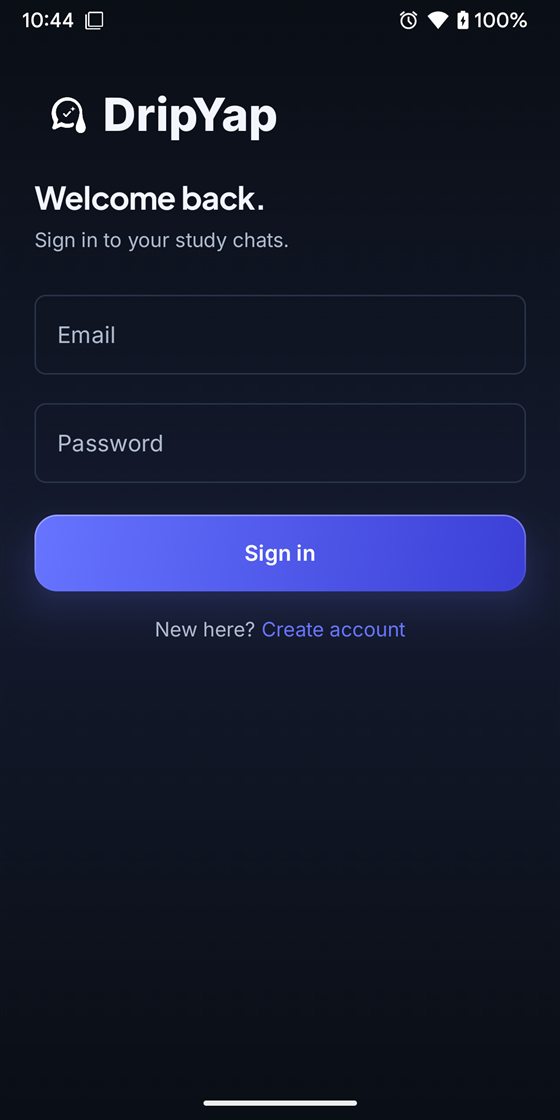 DripYap sign-in screen