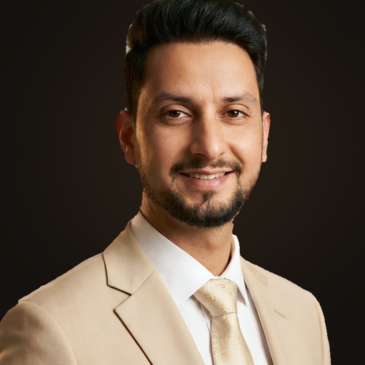 Sheikh Muhibul Hassan, founder of Lumivon AI Studio, in a beige suit